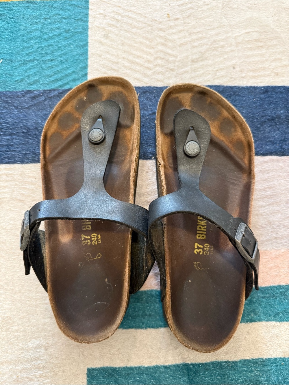 Birkenstock Gizeh Thong Sandals Black T-Strap Buckle Cork Footbed EU 37 US 6